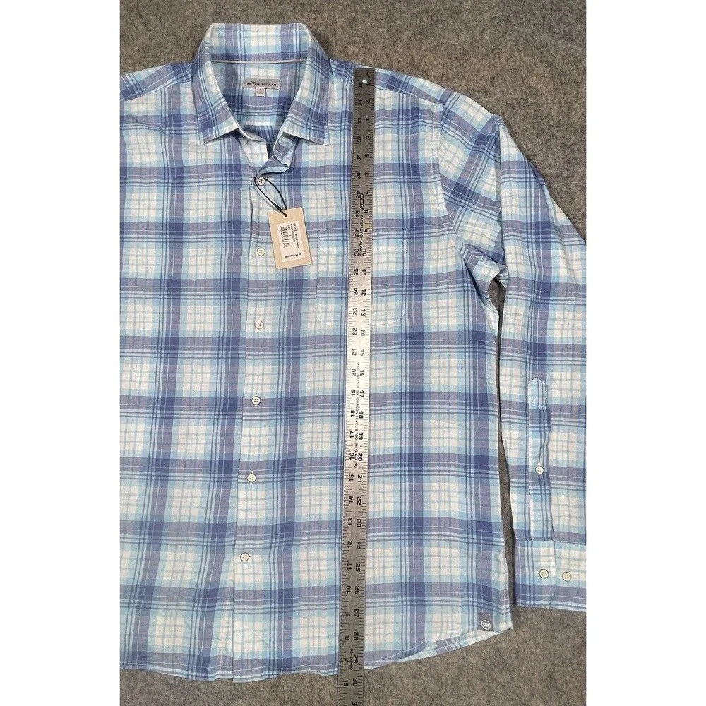 NWT Peter Millar Seaside Island Plaid Shirt Blue Untucked Size Large MSRP $148